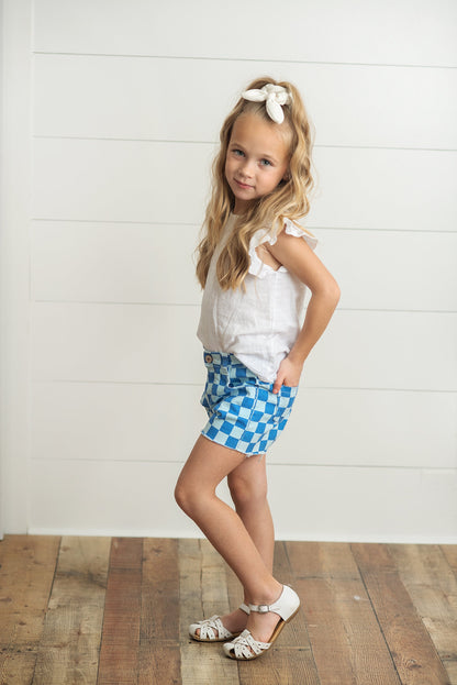 Blue Check Jean Shorts