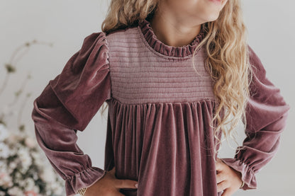 Dusty Rose Smocked Velvet Dress
