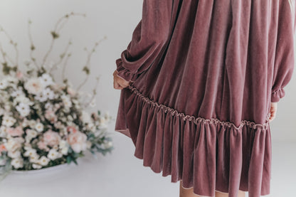 Dusty Rose Smocked Velvet Dress