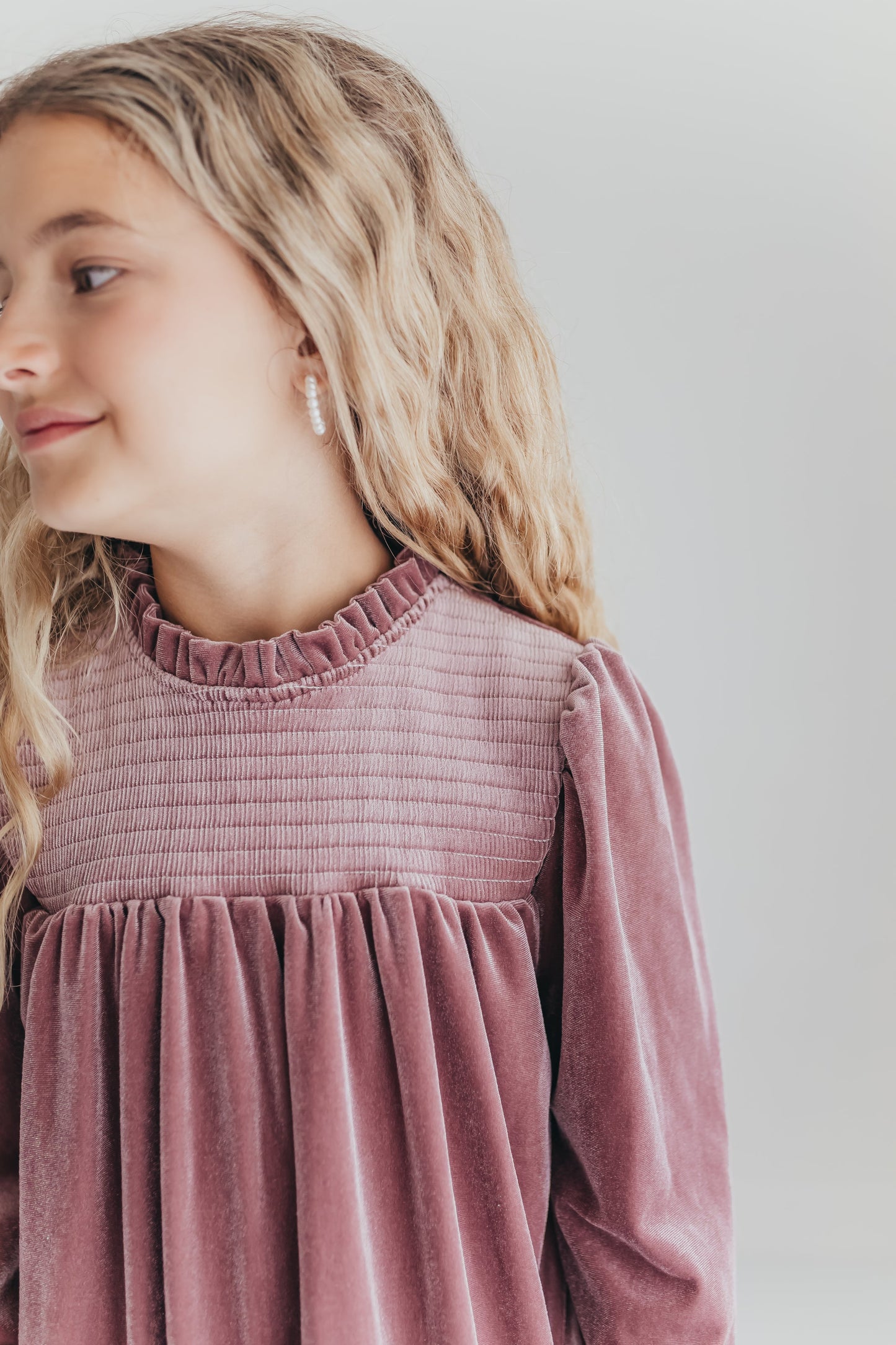 Dusty Rose Smocked Velvet Dress