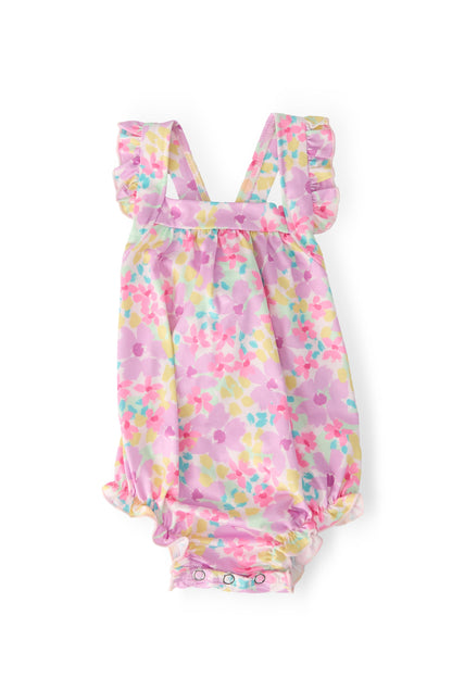Summer Watercolor Ruffle Cross Back Romper