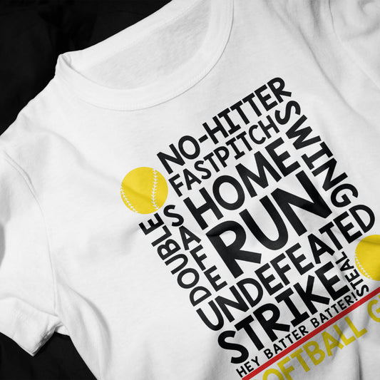 Softball Word Art T-Shirt – Game Day Essential for Every Fan