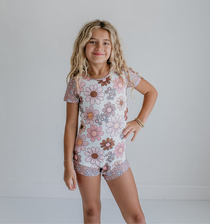 Tan Floral Shortie Leotard