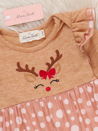 Tan Reindeer Freckles Ruffle Romper