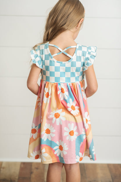 Check Floral Twirl Dress