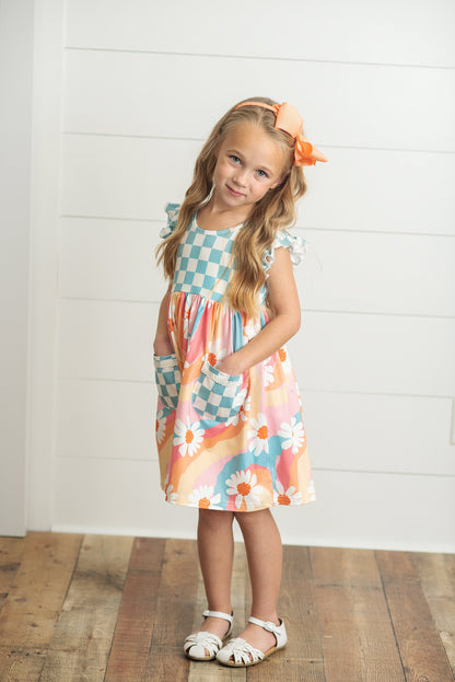 Check Floral Twirl Dress