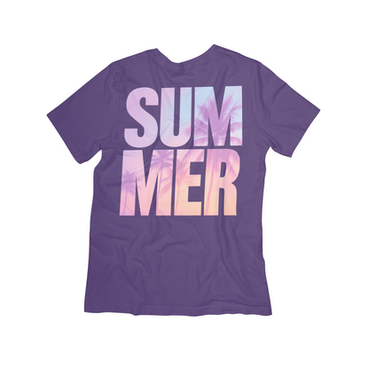 Split SUMMER Retro Graphic Tee – Palm Tree Sunset Vibes Shirt