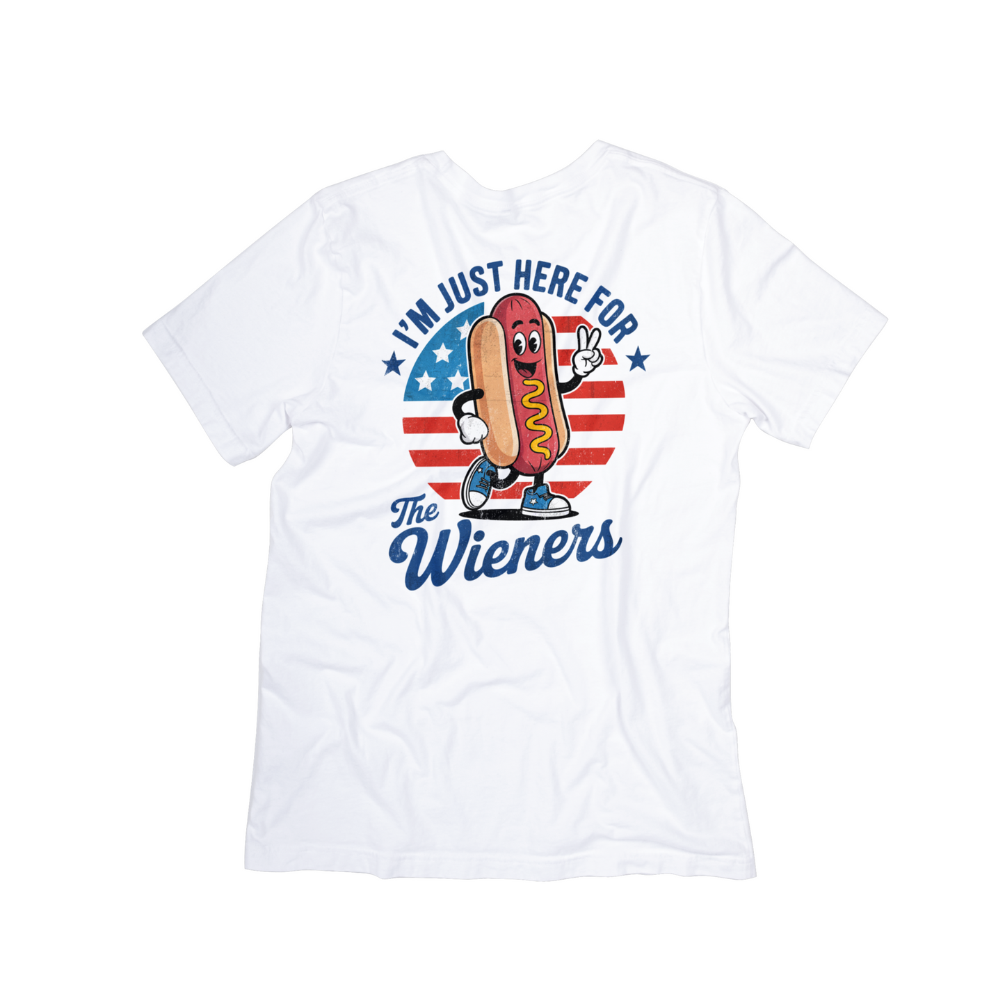 I’m Just Here for the Wieners 4th of July Graphic Tee – Funny Patriotic Hot Dog Shirt