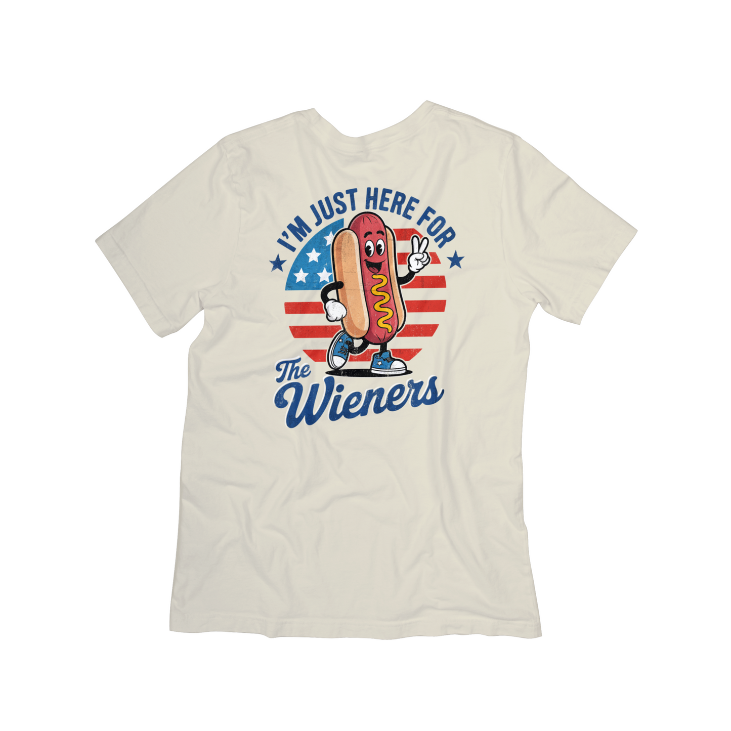 I’m Just Here for the Wieners 4th of July Graphic Tee – Funny Patriotic Hot Dog Shirt