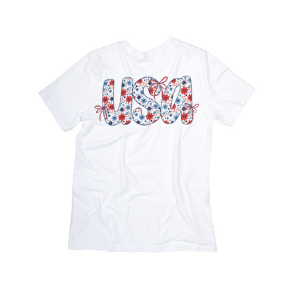 USA Floral Firework Tee – 4th of July Patriotic Shirt