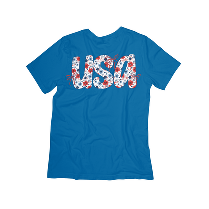 USA Floral Firework Tee – 4th of July Patriotic Shirt