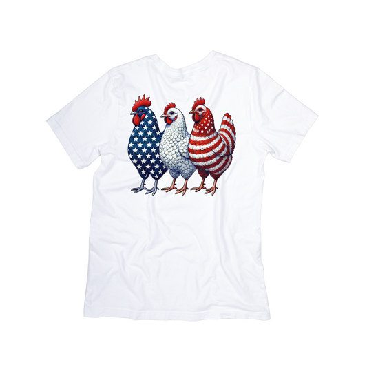 Patriotic Chicken Trio Tee – Red, White & Cluckin' Cute