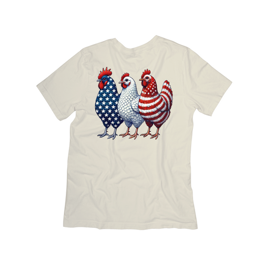 Patriotic Chicken Trio Tee – Red, White & Cluckin' Cute