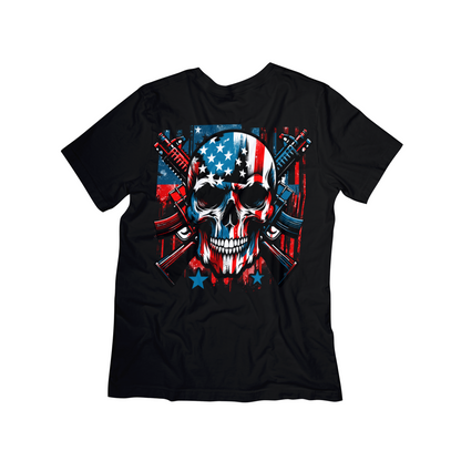 Patriotic Skull & Rifles Tee – American Flag 2nd Amendment Shirt