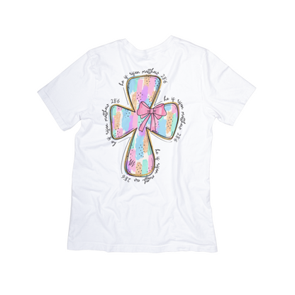 "He Is Risen" Pastel Cross T-Shirt