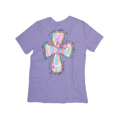 "He Is Risen" Pastel Cross T-Shirt