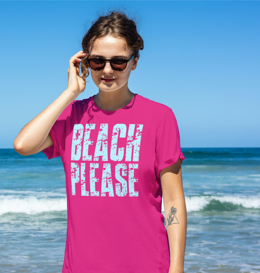 Beach Please Distressed Lettering Summer Tee – Funny Coastal Graphic Shirt