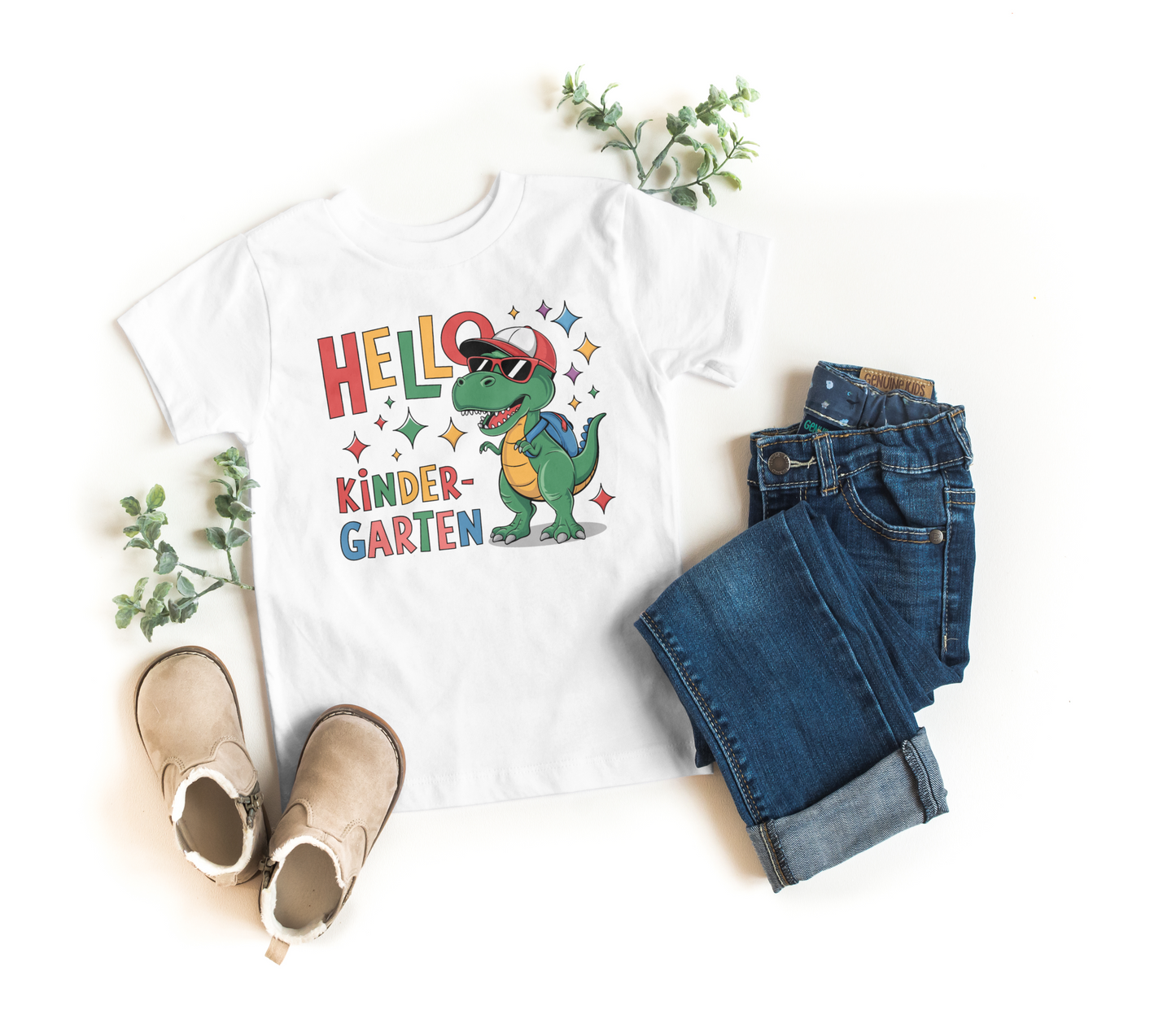 Hello Kindergarten Dinosaur Kids T-Shirt – Back to School Tee