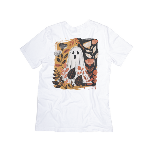 Boho Floral Ghost Tee – Cute Fall Halloween Shirt for Women