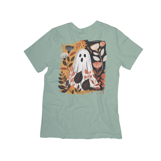 Boho Floral Ghost Tee – Cute Fall Halloween Shirt for Women