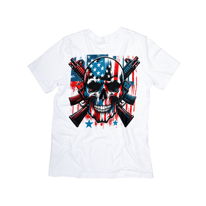 Patriotic Skull & Rifles Tee – American Flag 2nd Amendment Shirt
