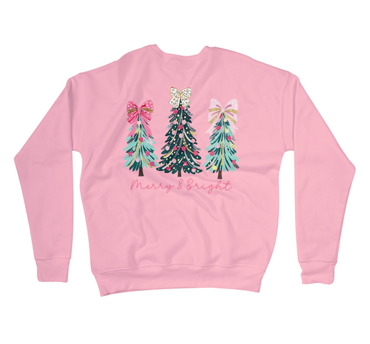 Merry & Bright Bow Tree Sweatshirt – Pink