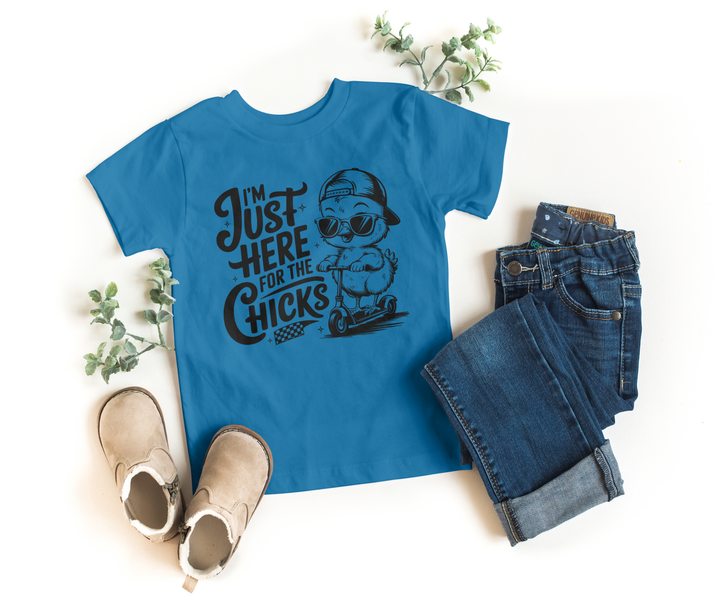 I’m Just Here for the Chicks Scooter T-Shirt – Funny Easter & Everyday Shirt for Kids