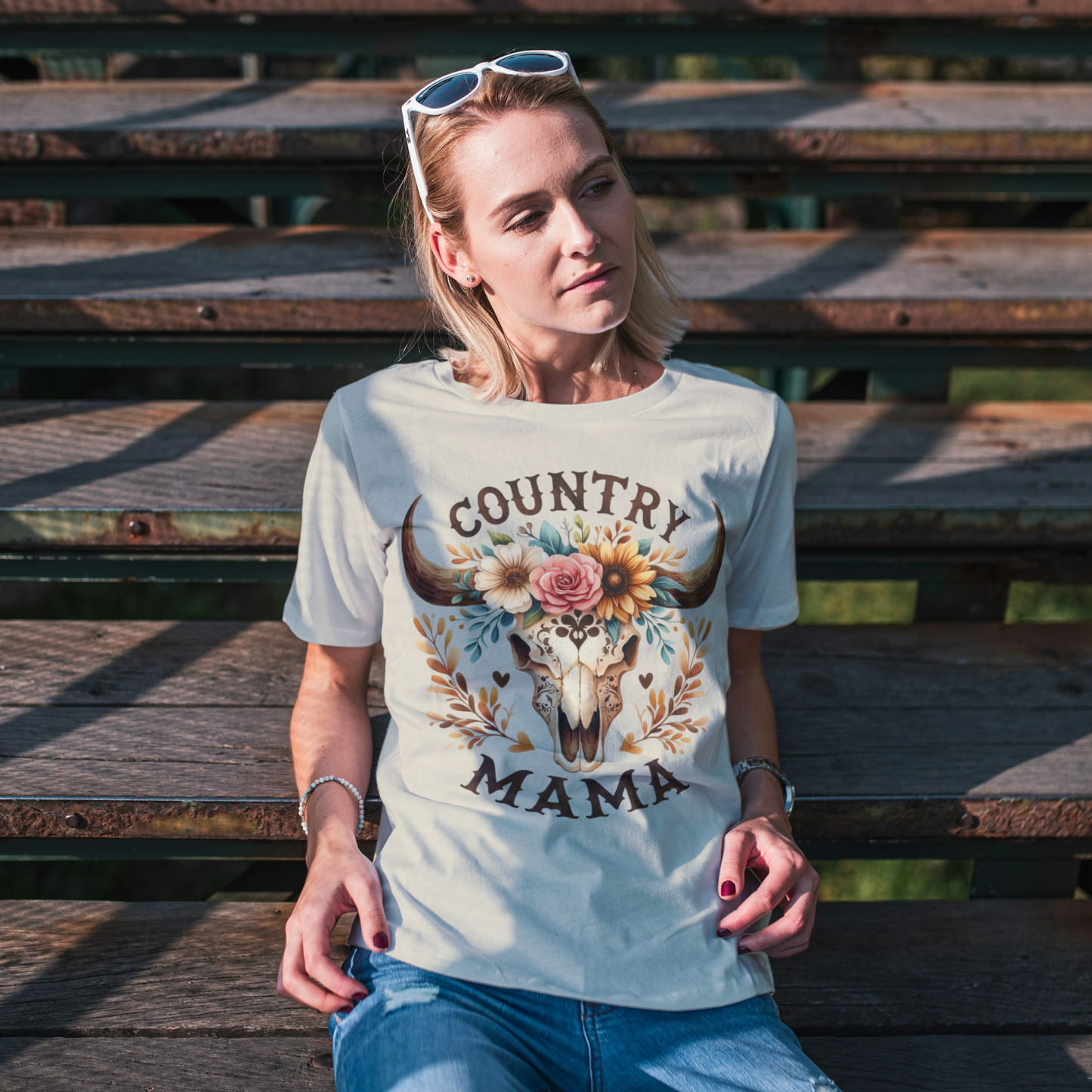 Country Mama Floral Skull Graphic Tee – Western Boho Style
