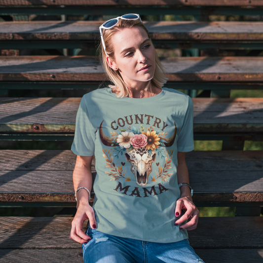Country Mama Floral Skull Graphic Tee – Western Boho Style