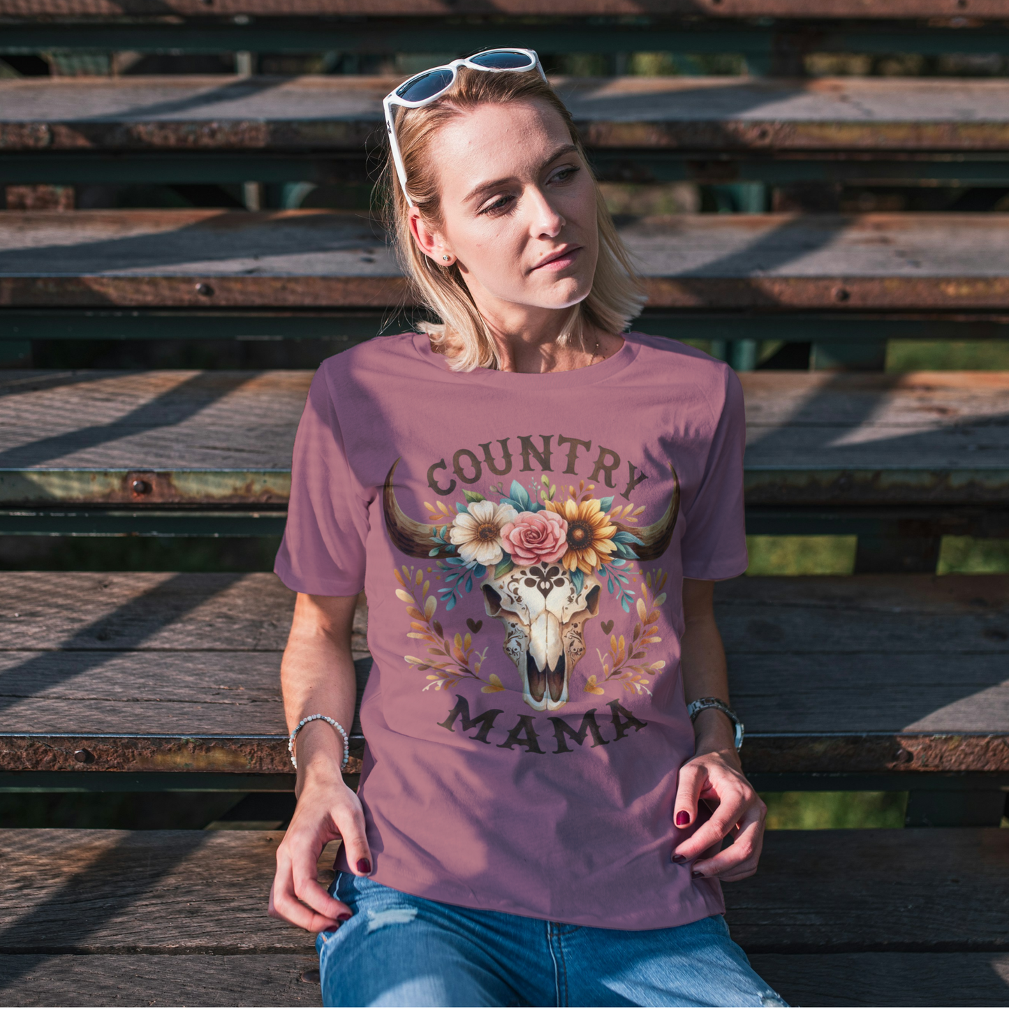 Country Mama Floral Skull Graphic Tee – Western Boho Style