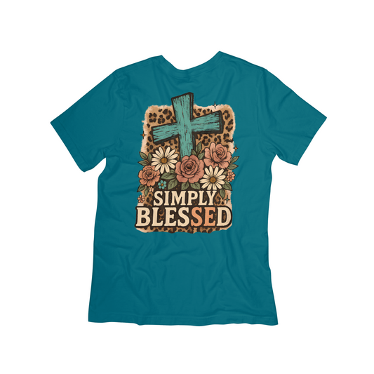 Simply Blessed Cross & Floral Christian T-Shirt