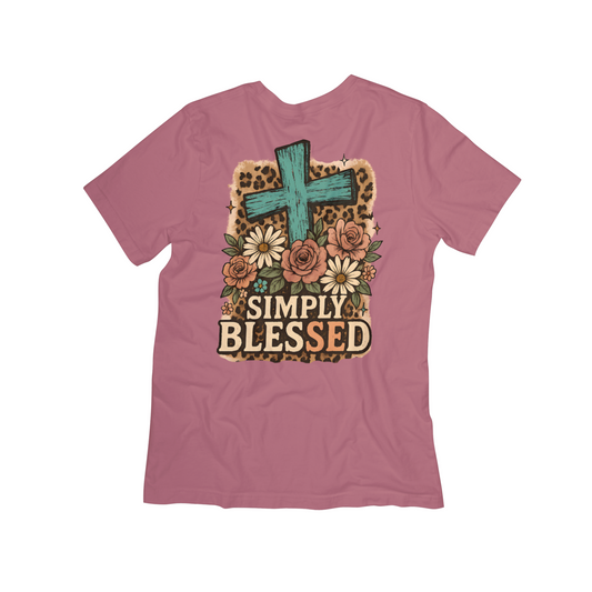 Simply Blessed Cross & Floral Christian T-Shirt