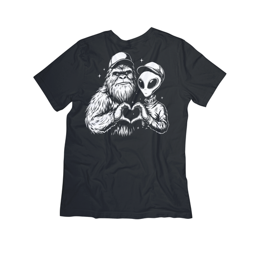 Bigfoot & Alien Heart Hands Graphic Tee