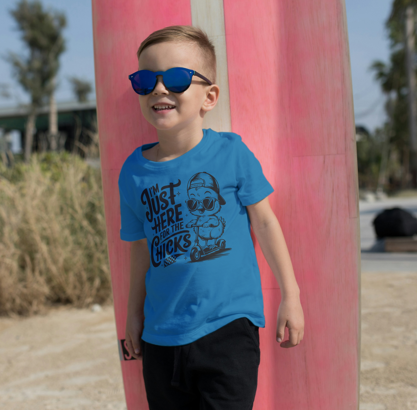 I’m Just Here for the Chicks Scooter T-Shirt – Funny Easter & Everyday Shirt for Kids