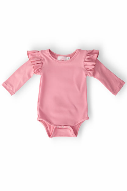 Vintage Pink L/S Flutter Bodysuit