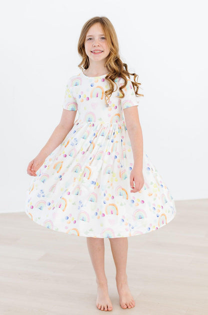 SALE Watercolor Rainbows S/S Pocket Twirl Dress