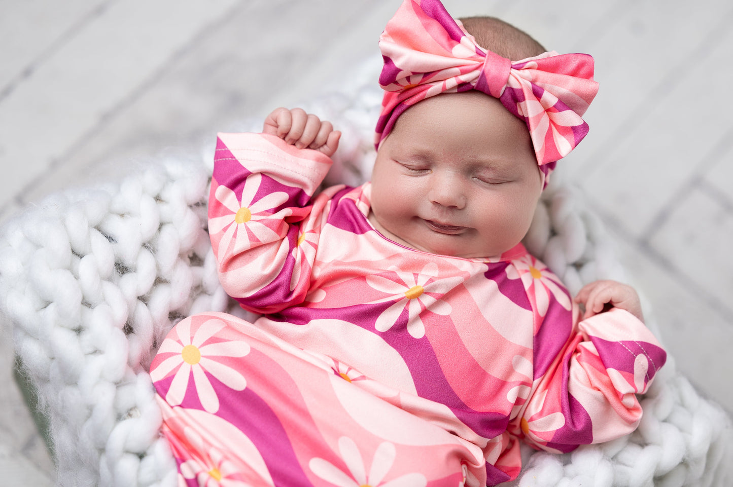 Pink Wave Flower Baby Gown