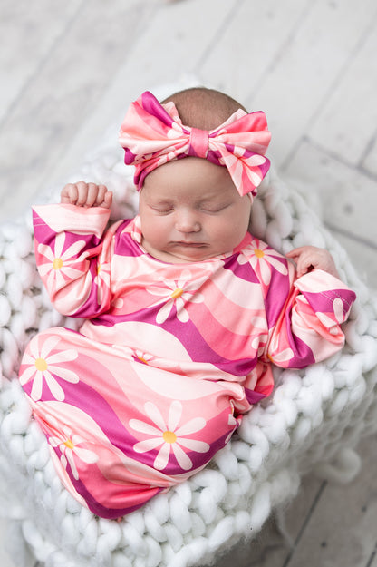 Pink Wave Flower Baby Gown