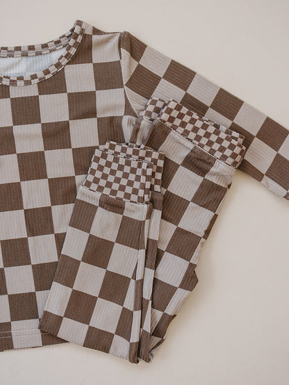 Ribbed Bamboo Two Piece Set | Latte Checkered
