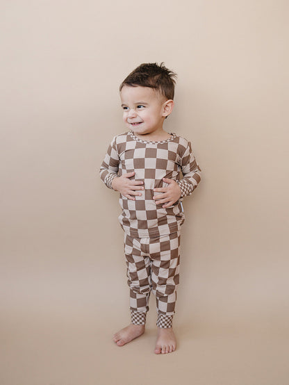 Ribbed Bamboo Two Piece Set | Latte Checkered