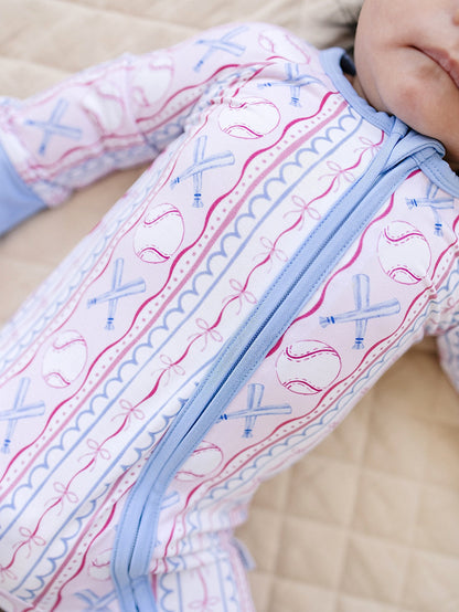 Bamboo Zip Romper | Baseball Girl