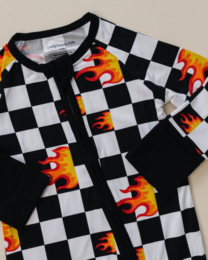 Bamboo Zip Romper | Checker Blaze
