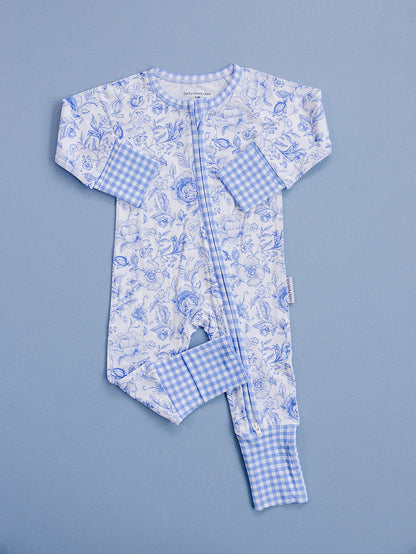 Bamboo Zip Romper | Blue Flowers