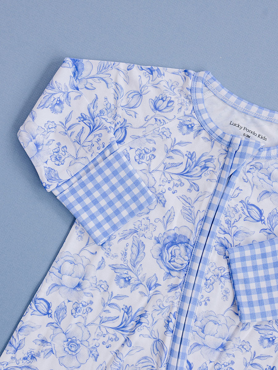 Bamboo Zip Romper | Blue Flowers