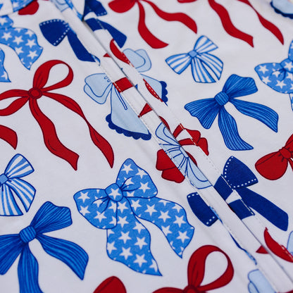 Bamboo Shorty Romper  | Red-White & Bows