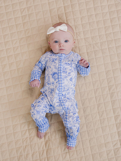 Bamboo Zip Romper | Blue Flowers