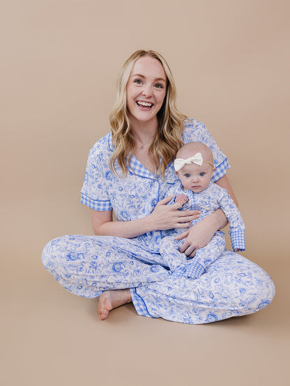 Bamboo Women's Button Up Set | Blue Flowers