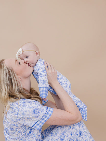 Bamboo Zip Romper | Blue Flowers