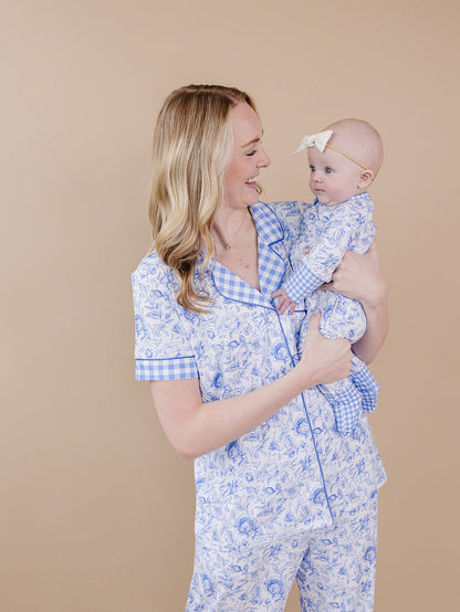 Bamboo Zip Romper | Blue Flowers