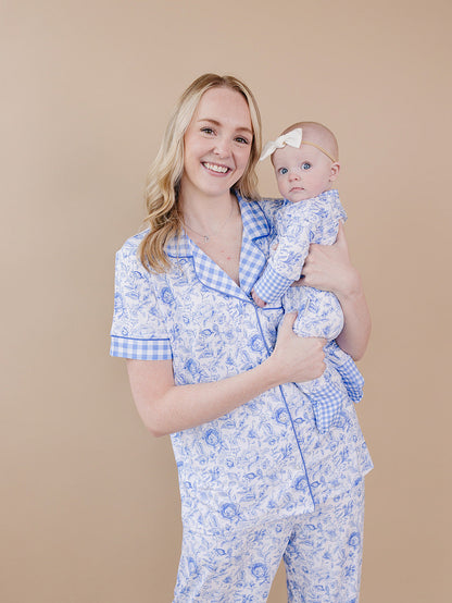 Bamboo Women's Button Up Set | Blue Flowers